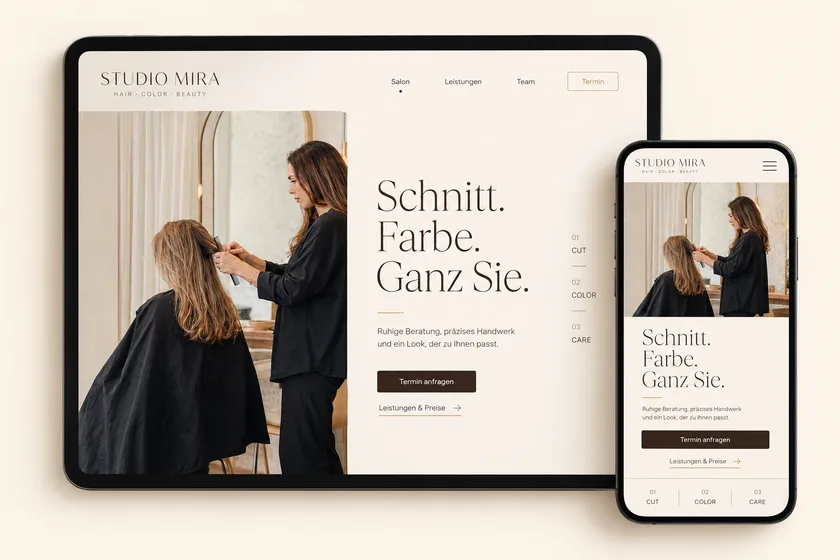 Konzeptstudie Studio Mira: dieselbe Startseite auf iPad und iPhone