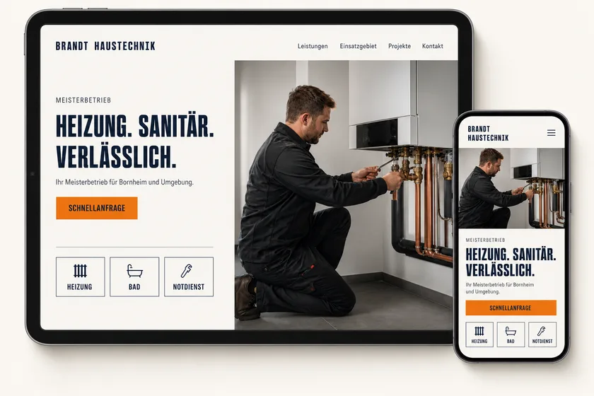 Konzeptstudie Brandt Haustechnik: dieselbe Startseite auf iPad und iPhone